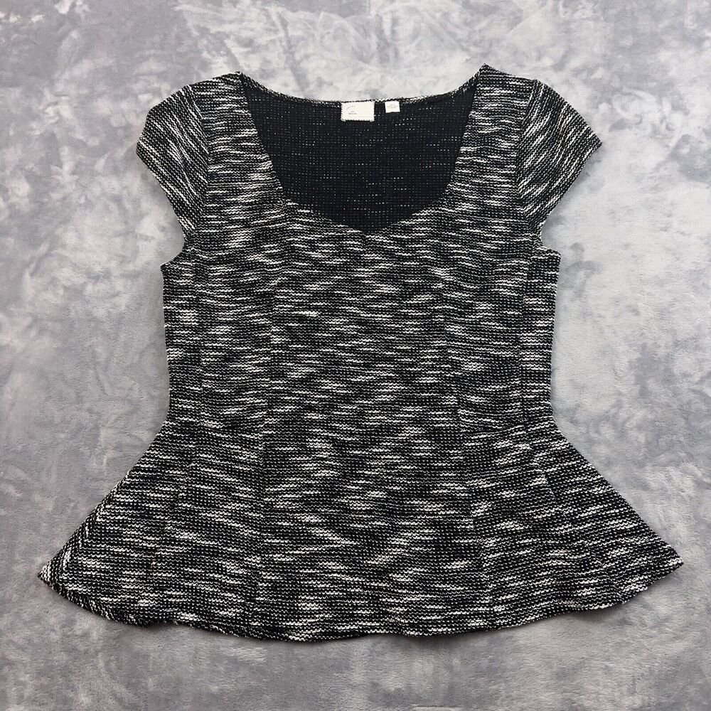 Anthropologie Postmark Top Women's Size Medium Black White Textured Peplum